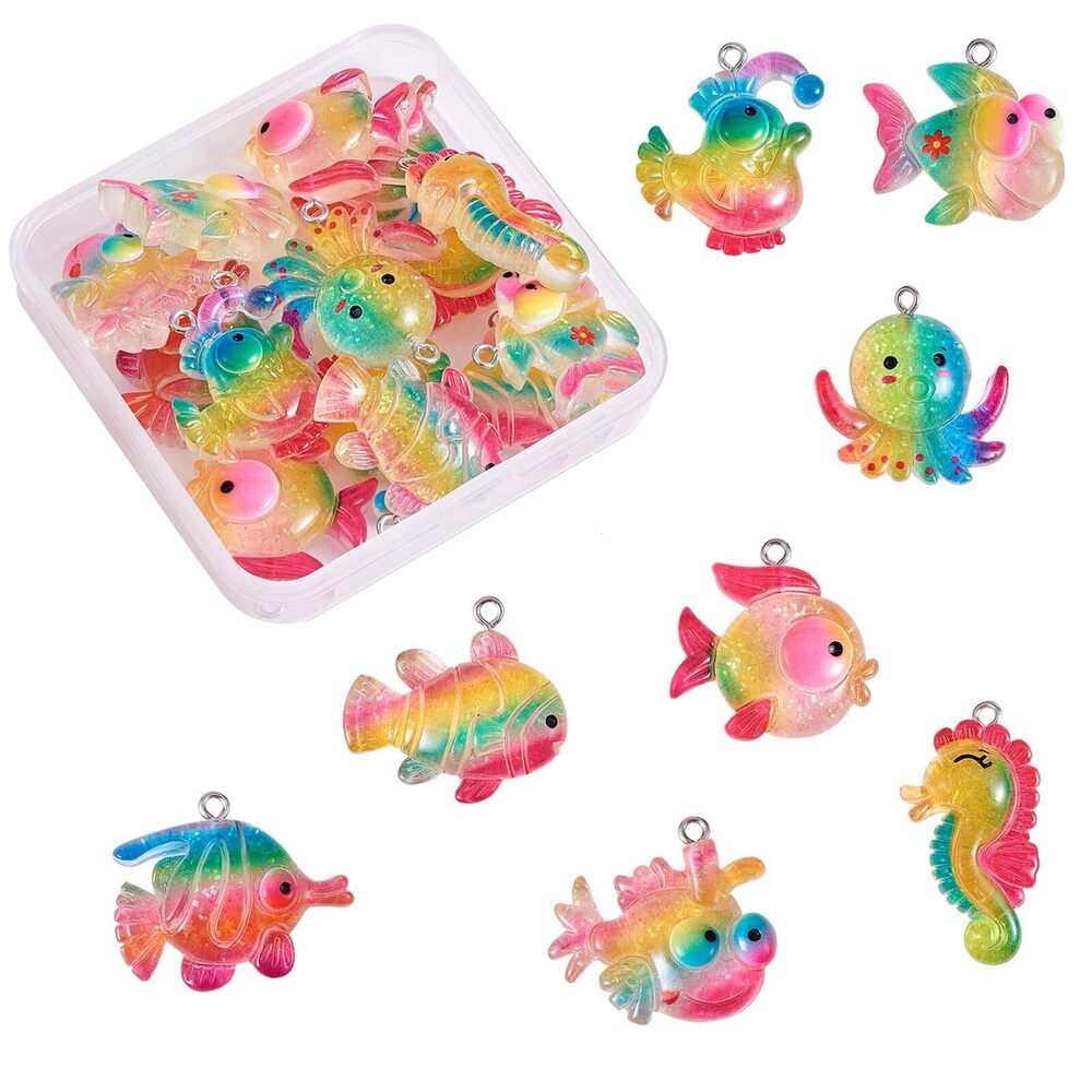 4385 24 Pieces Ocean Theme Resin Charm Pendant Sea Animal Charm Crab Fish